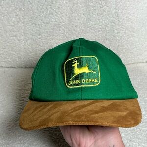 Vintage John Deere Green and Brown Suede Cap used in great shape snap back USA